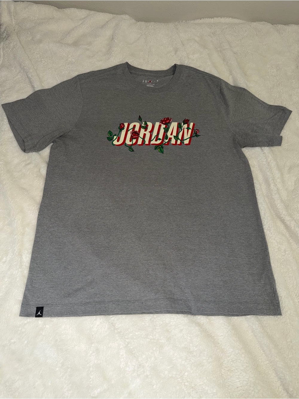 Jordan Gray Tee with Red Floral Logo
